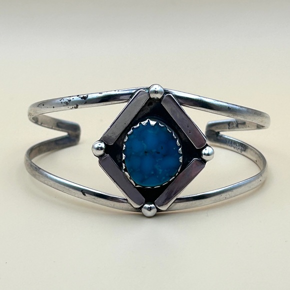 Vintage Sterling Silver Mexico Turquoise Cuff Bracelet 7" - Picture 9 of 11